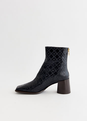 Moonogram Embossed Leather Block Boots