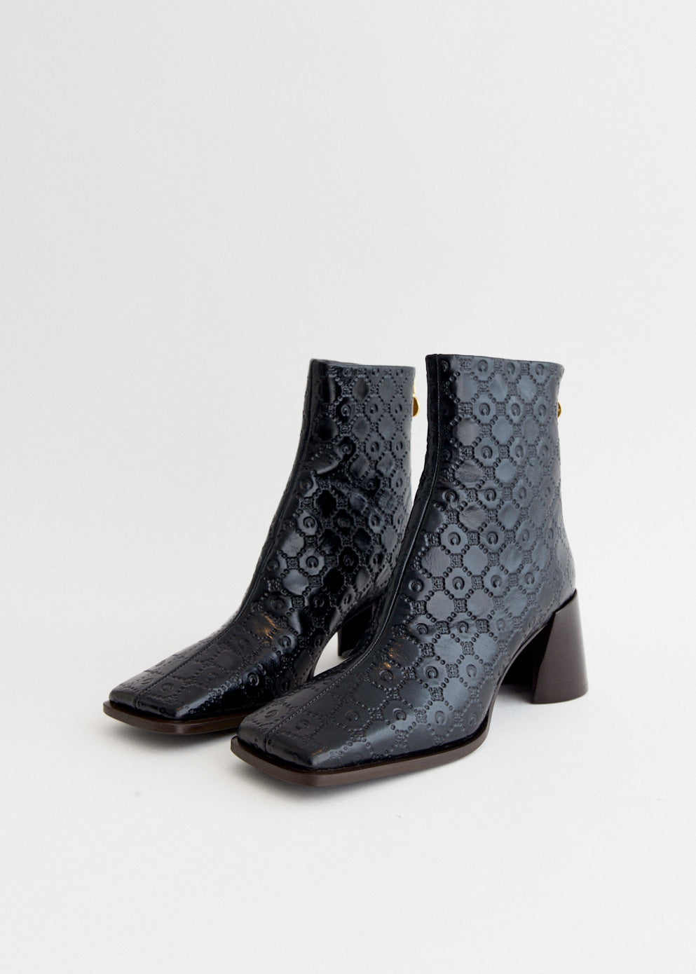 Moonogram Embossed Leather Block Boots