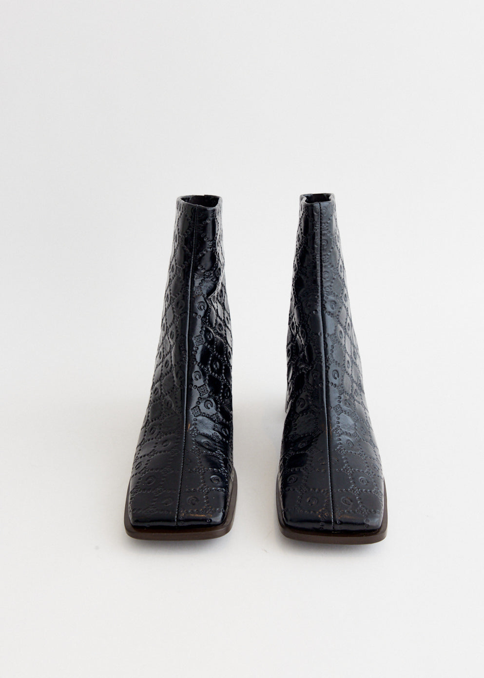 Moonogram Embossed Leather Block Boots