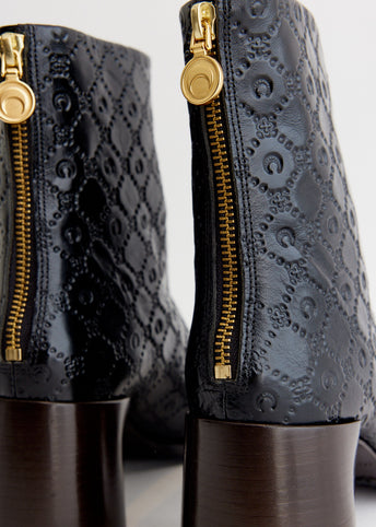 Moonogram Embossed Leather Block Boots
