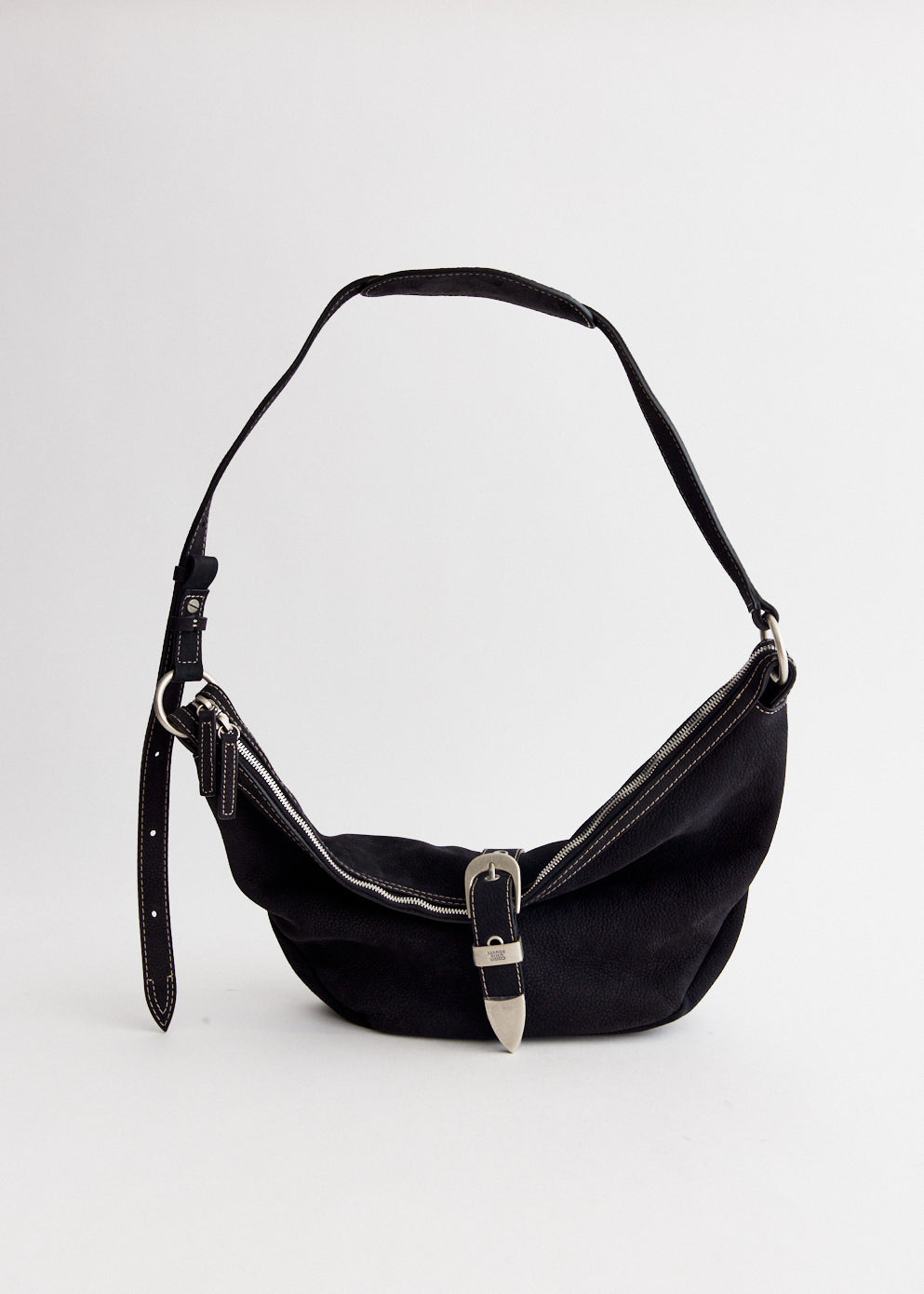 Belted Hobo Medium Black Nubuck