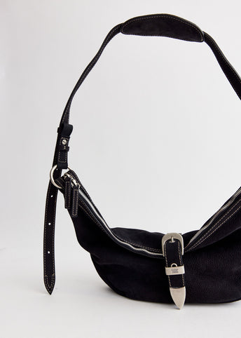 Belted Hobo Medium Black Nubuck