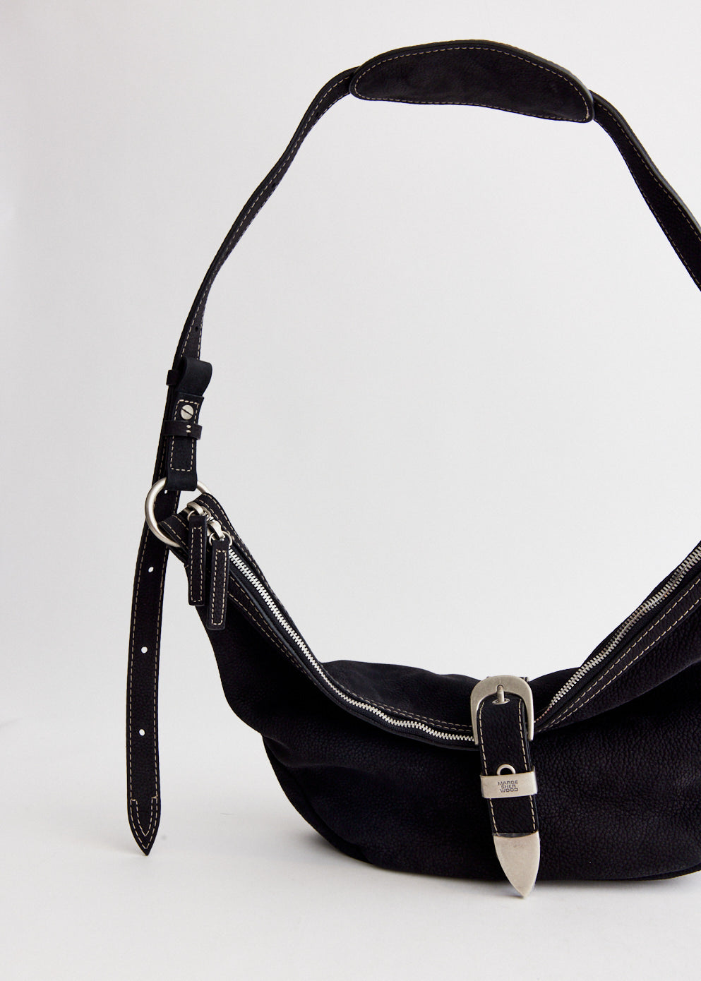 Belted Hobo Medium Black Nubuck