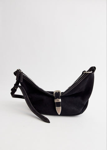 Belted Hobo Medium Black Nubuck