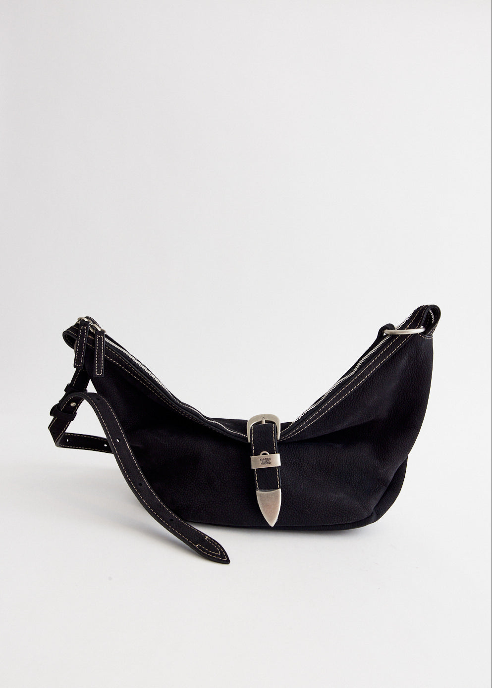 Belted Hobo Medium Black Nubuck