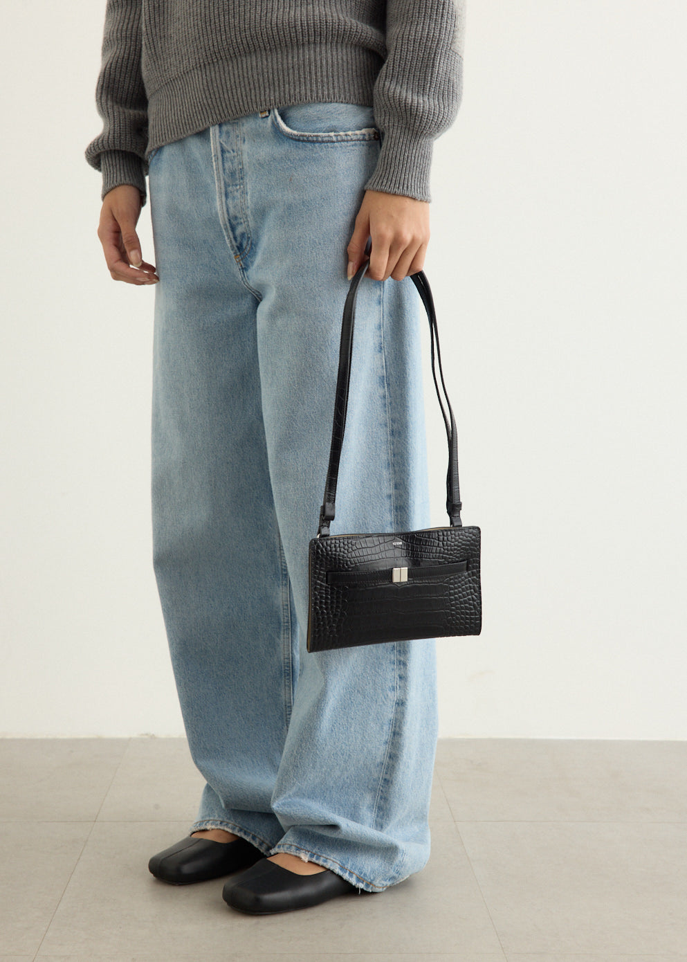 Belted Croc-Embossed Crossbody Bag