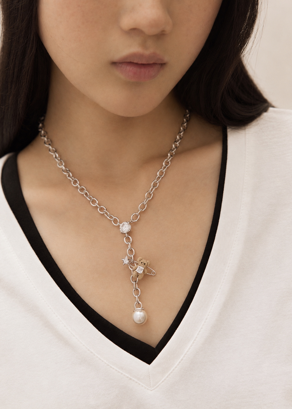 Woven Mini Bear Pin Lock Necklace