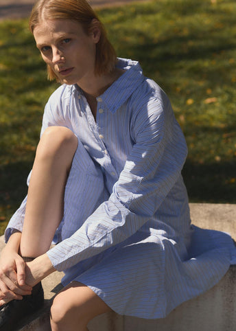 Stripe Cotton Buttoned Mini Dress