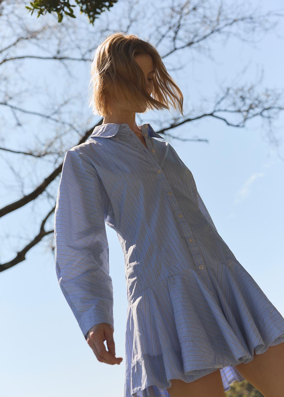 Stripe Cotton Buttoned Mini Dress