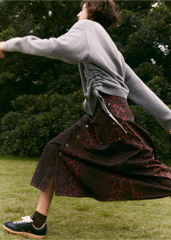 Foil Denim Midi Skirt