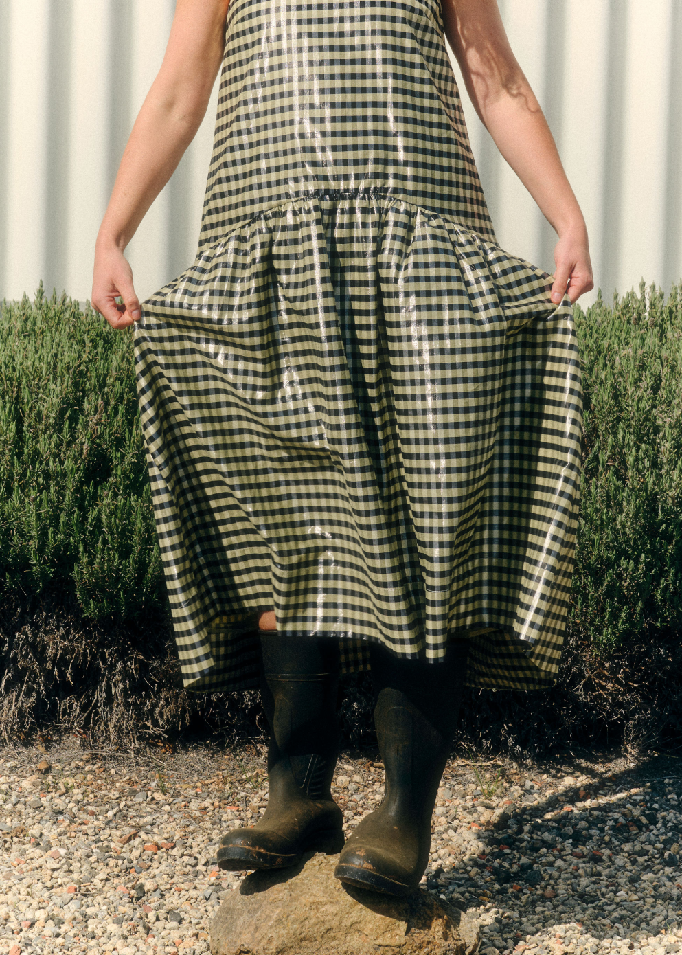 Shiny Check Jacquard Midi Dress Shiny Check Jacquard Midi Dress
