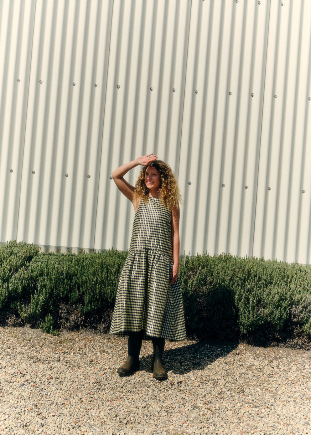 Shiny Check Jacquard Midi Dress Shiny Check Jacquard Midi Dress