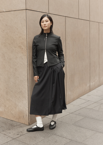 Savile Pleated Pinstripe Skirt