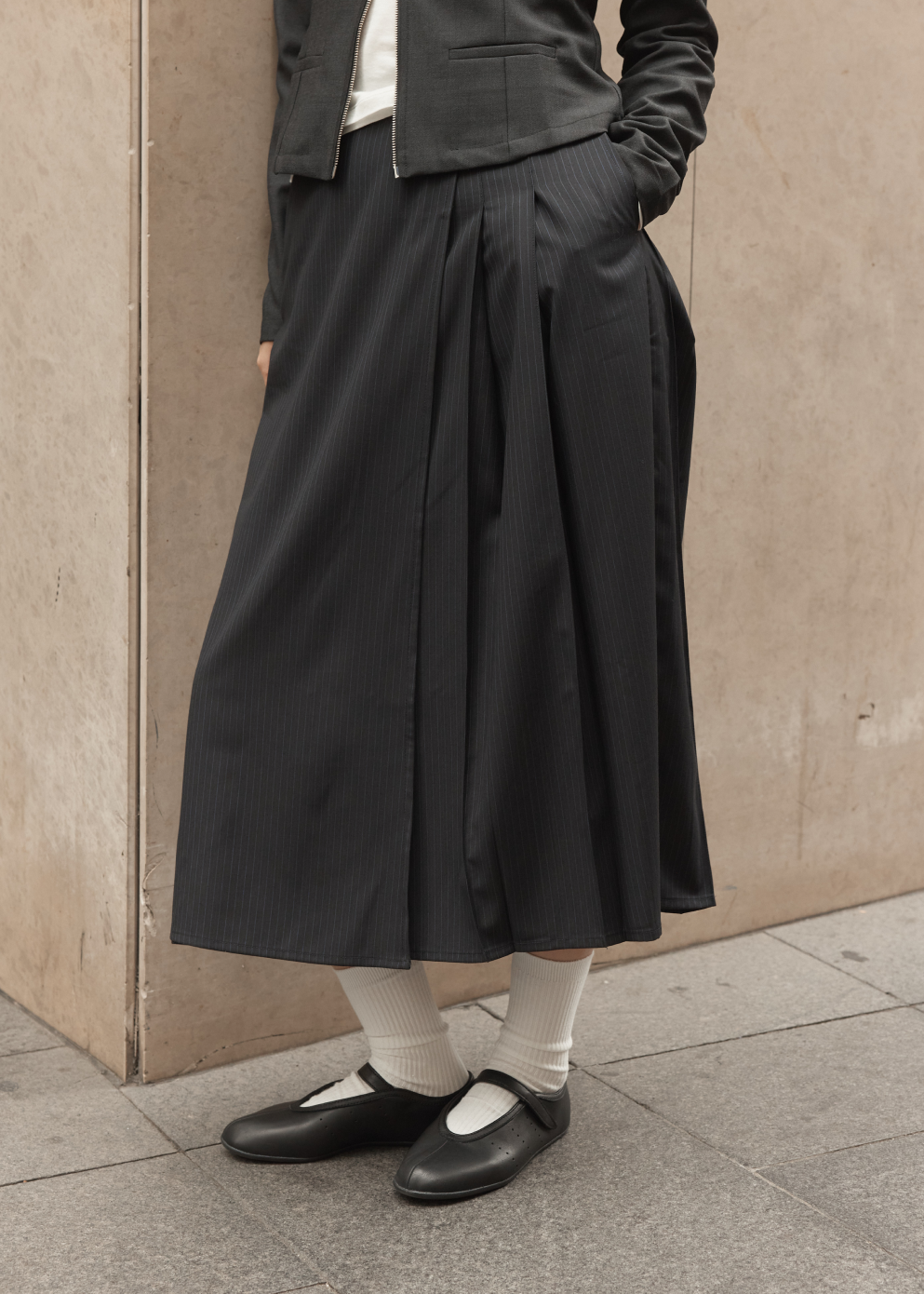 Savile Pleated Pinstripe Skirt