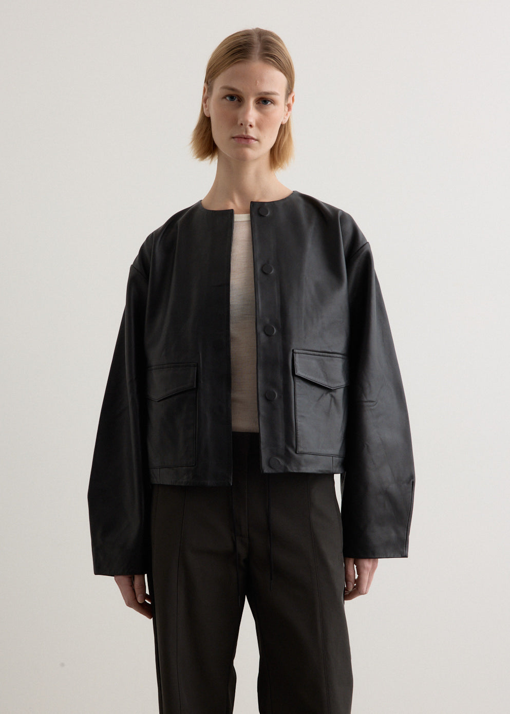 Utility Cocoon Leather Bomber