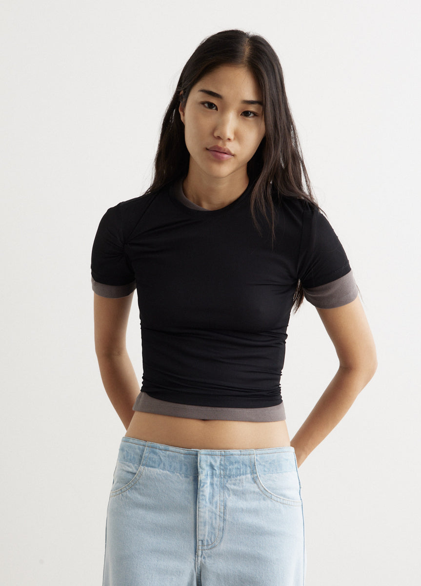 ★LUVISTRUE★ CH BUTTON LAYERED TEE(BLACK) Luca Mesh Layered T-Shirt | rag & bone