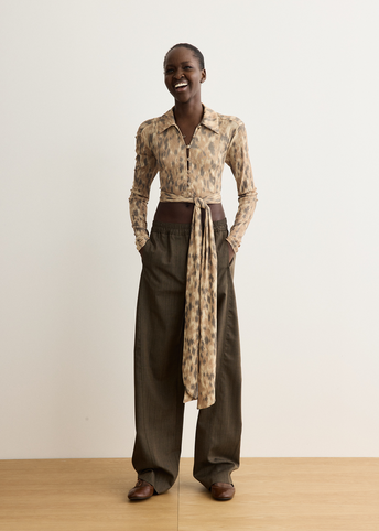 Printed Cropped Tie Blouse