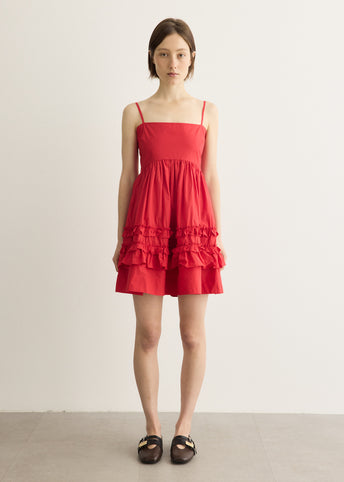 Cotton Poplin Mini Strap Frill Dress