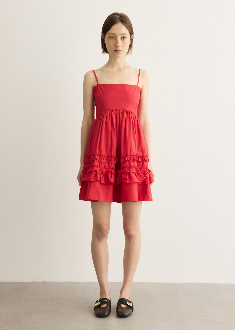 Cotton Poplin Mini Strap Frill Dress