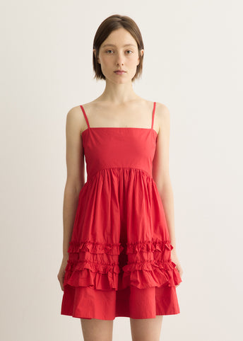 Cotton Poplin Mini Strap Frill Dress