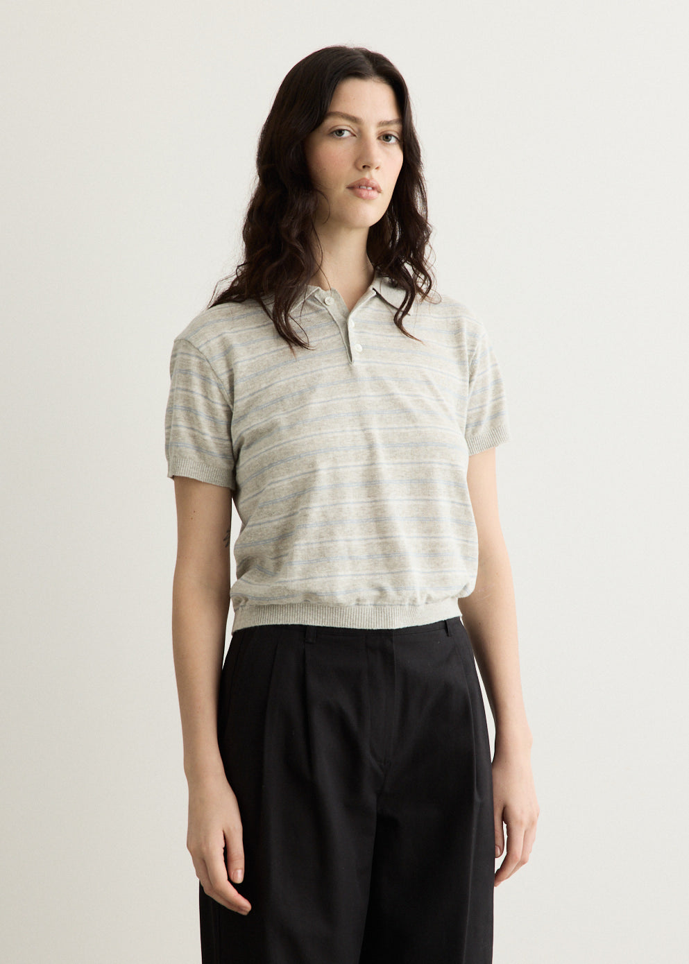 Linen Striped Polo Knit