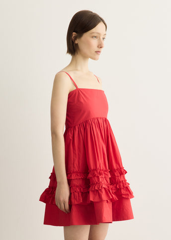 Cotton Poplin Mini Strap Frill Dress