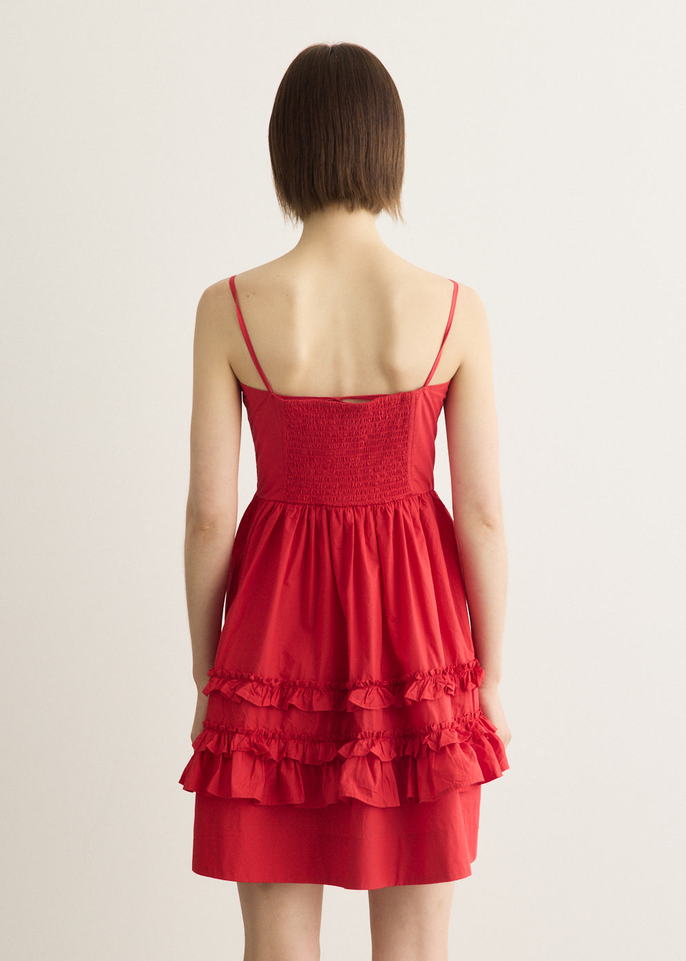 Cotton Poplin Mini Strap Frill Dress