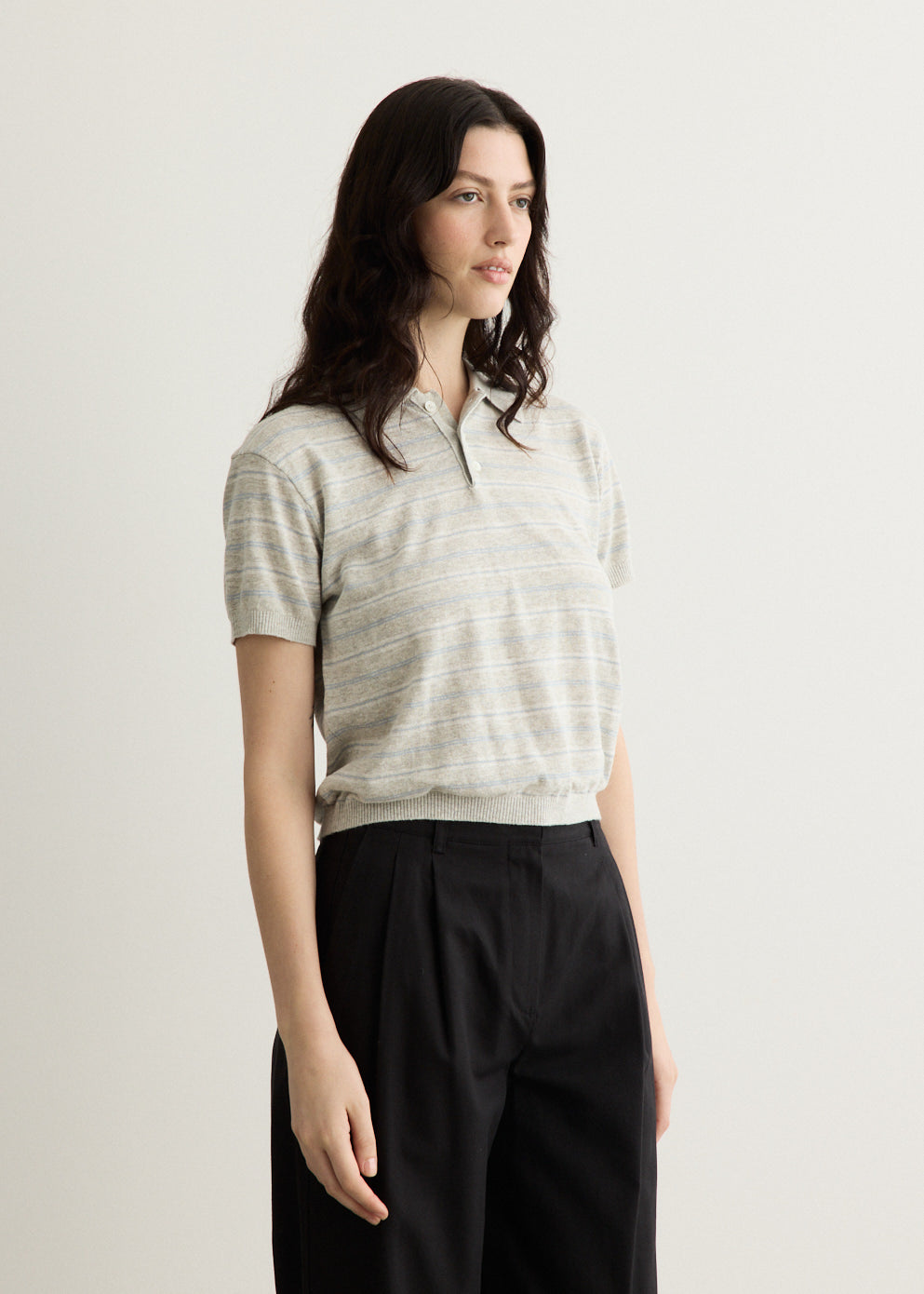 Linen Striped Polo Knit