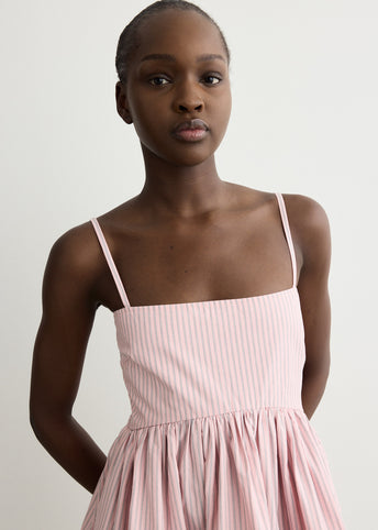 Stretch Cotton Mini Strap Dress With Frills