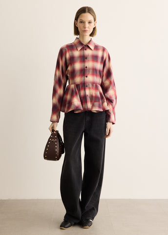 Cotton Flannel Check Peplum Shirt