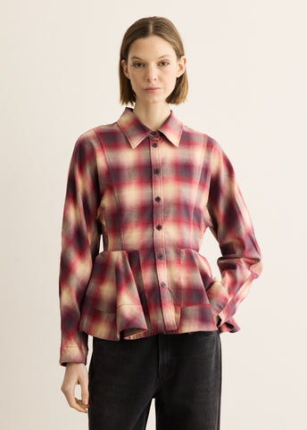 Cotton Flannel Check Peplum Shirt