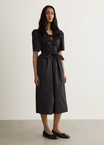 Stretch Cotton Tie Strap Midi Dress