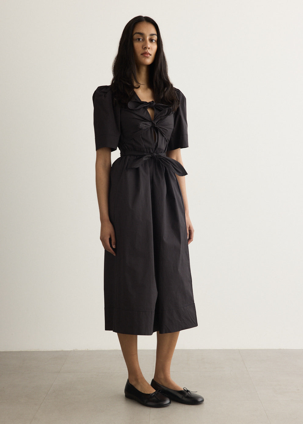 Stretch Cotton Tie Strap Midi Dress