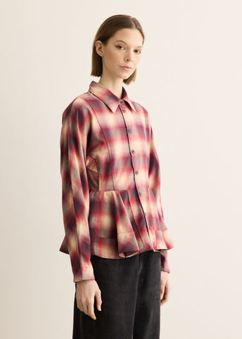 Cotton Flannel Check Peplum Shirt