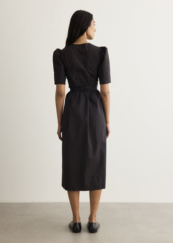 Stretch Cotton Tie Strap Midi Dress