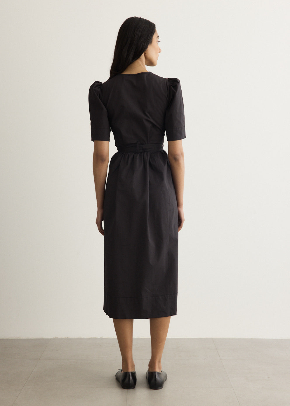 Stretch Cotton Tie Strap Midi Dress