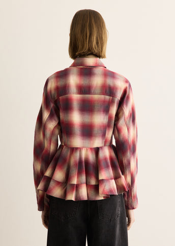 Cotton Flannel Check Peplum Shirt