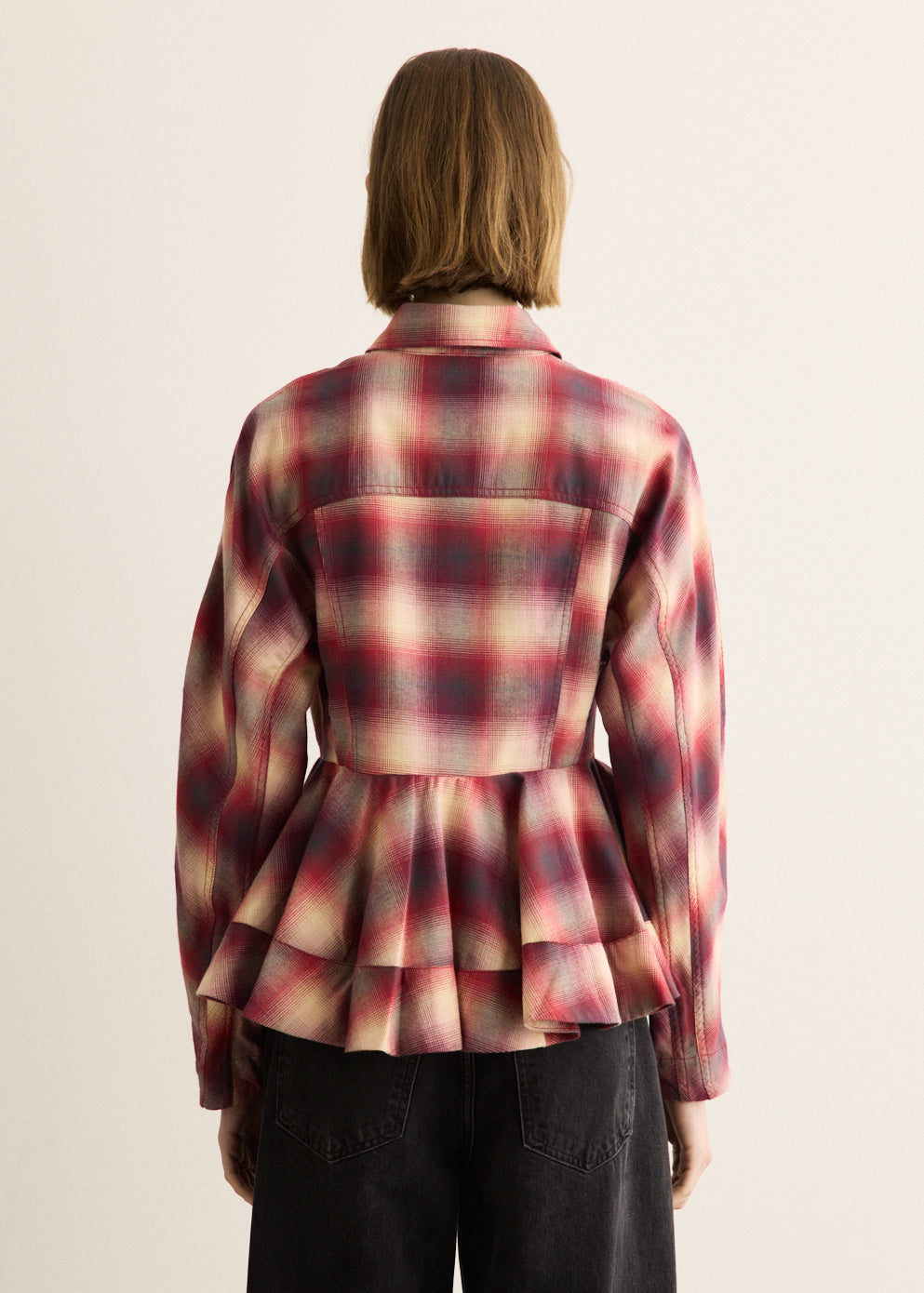 Cotton Flannel Check Peplum Shirt