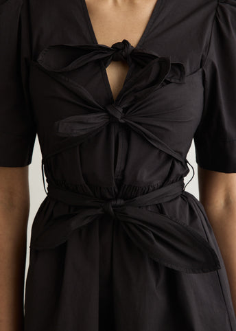 Stretch Cotton Tie Strap Midi Dress