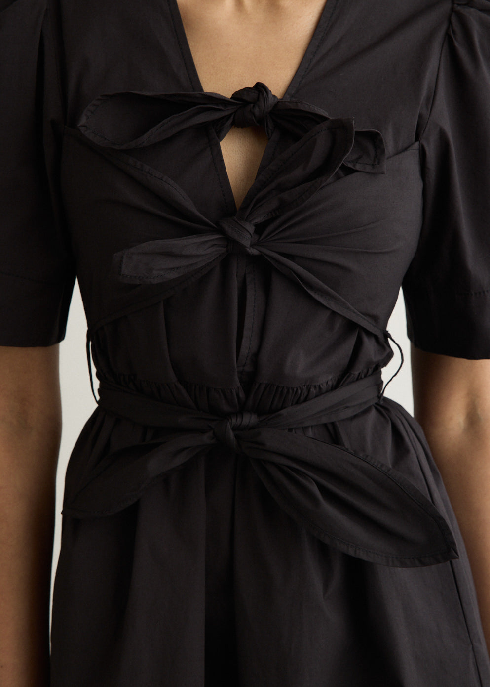 Stretch Cotton Tie Strap Midi Dress