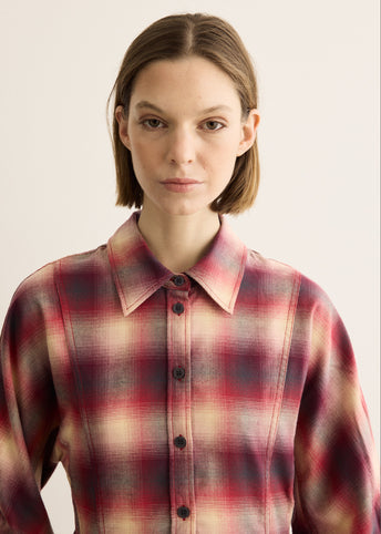 Cotton Flannel Check Peplum Shirt