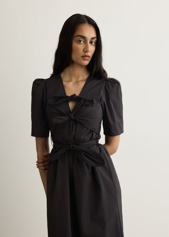 Stretch Cotton Tie Strap Midi Dress
