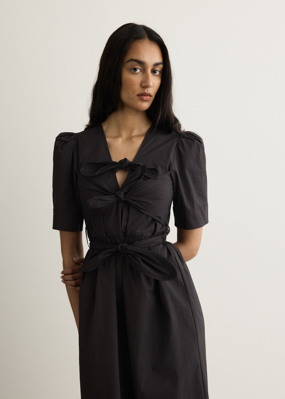 Stretch Cotton Tie Strap Midi Dress