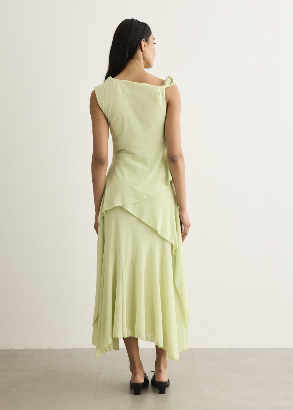 Marl Mesh Draped Knot Detailing Long Dress