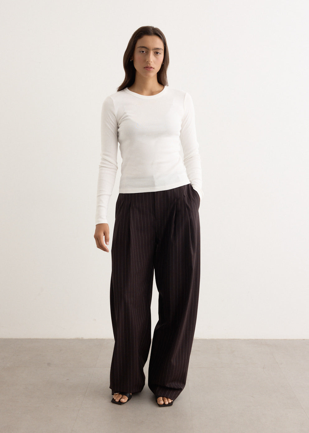 Wool Pinstripe Tapered Pants