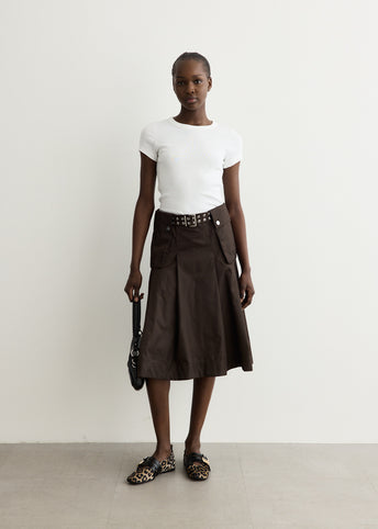 Duchesse Nylon Midi Pleated Pocket Skirt