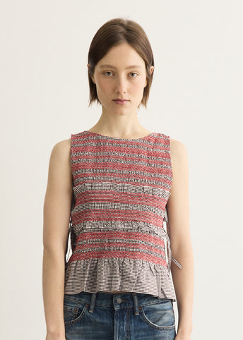 Check Cotton Smocked Tie String Top