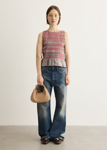 Check Cotton Smocked Tie String Top