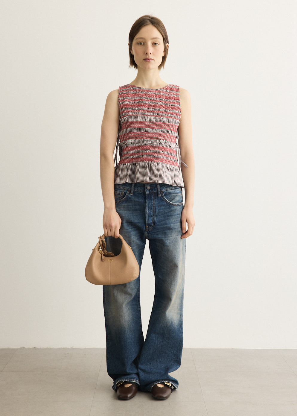 Check Cotton Smocked Tie String Top