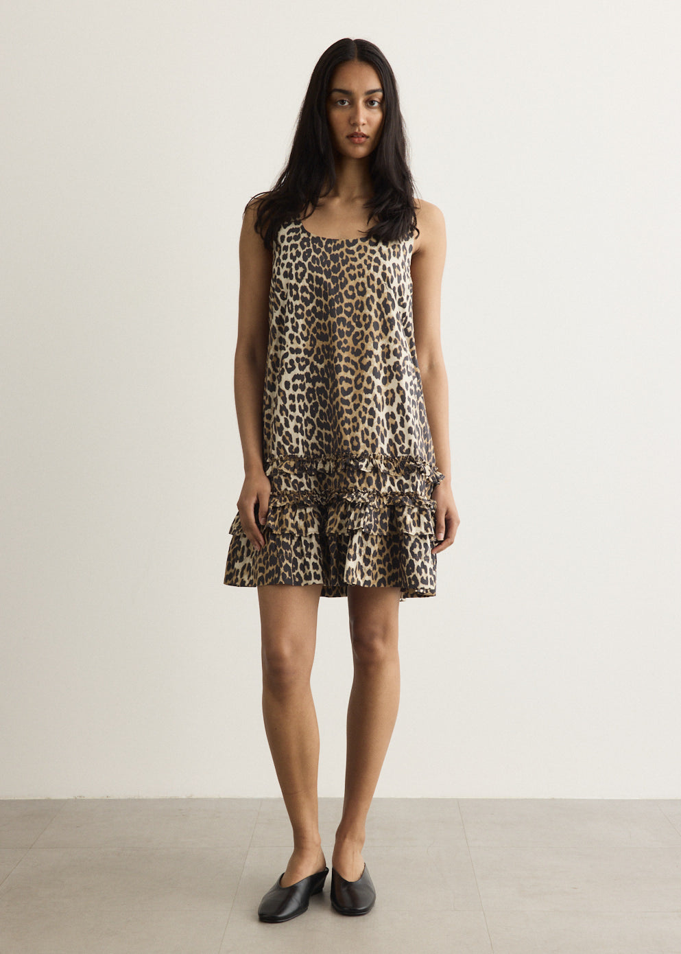 Printed Cotton Poplin U-Neck Mini Dress